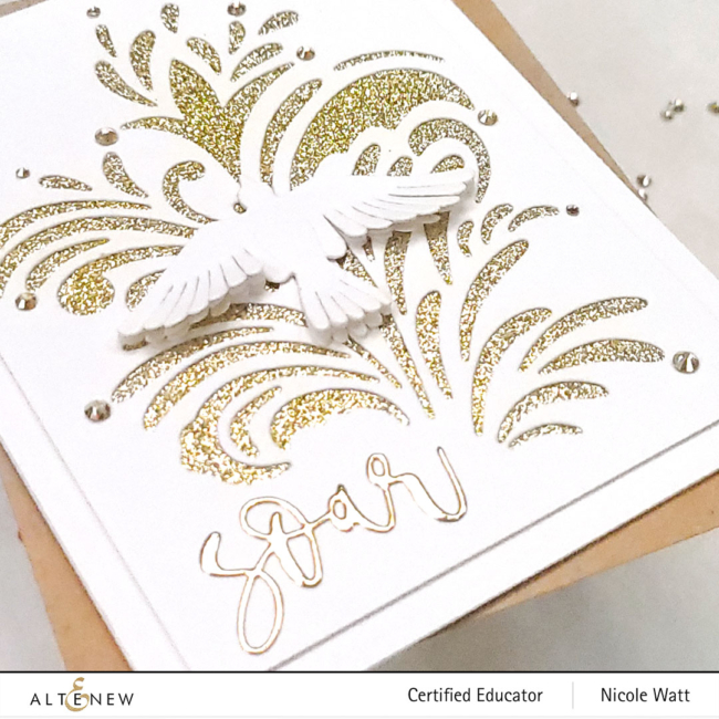 greeting card featuring Altnew swirly elements, feathered friends and soar die by Nicole Watt - Nicole Watt Creates (nicolewattcreates.com)