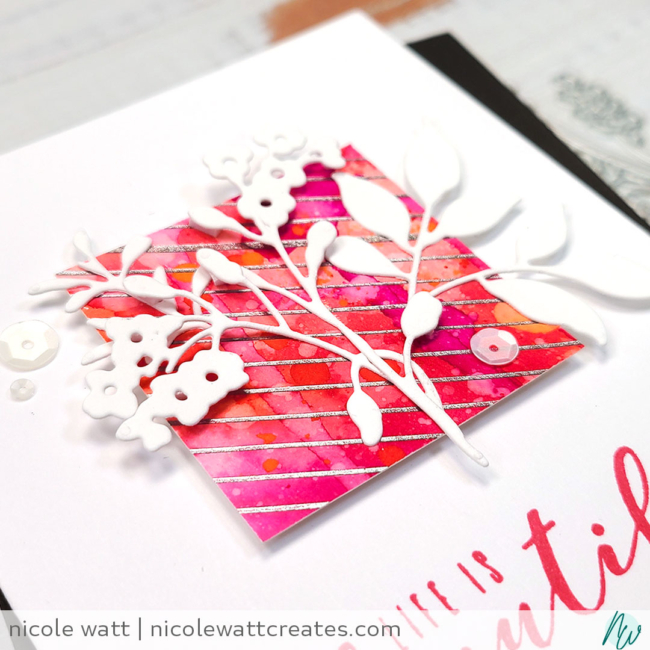greeting card featuring itty bitty branches, more than words and chevron foil plate from Altenew by Nicole Watt - Nicole Watt Creates (nicolewattcreates.com)