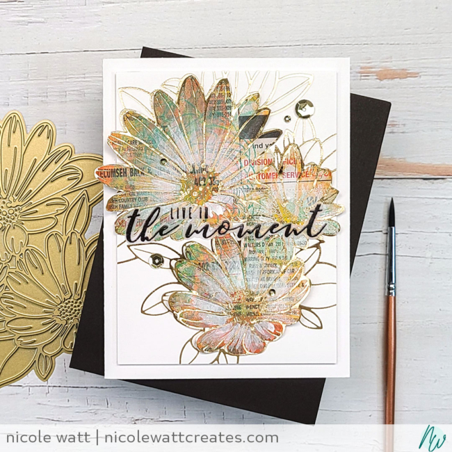 greeting card featuring vibrant florals foil plate and more than words stamps from Altenew by Nicole Watt - Nicole Watt Creates (nicolewattcreates.com)