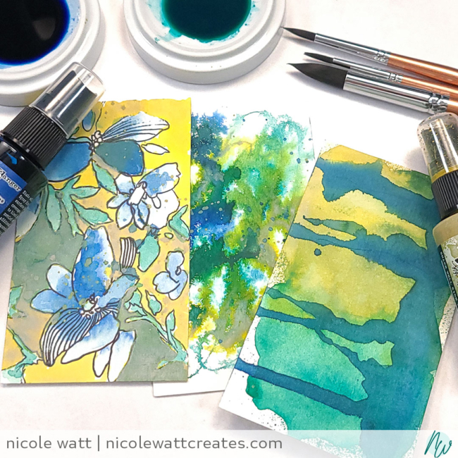 Image of watercolor with ink sprays technique by Nicole Watt at Nicole Watt Creates