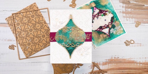 greeting card featuring Spellbinders Stitched Ornament, Mix and Match Holiday Greetings, Ranger Foundry Wax, by Nicole Watt - Nicole Watt Creates (nicolewattcreates.com)
