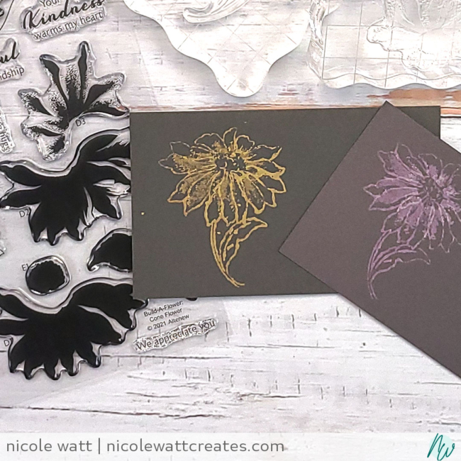 Image of stamping and layer stamping with bleach technique by Nicole Watt at Nicole Watt Creates
